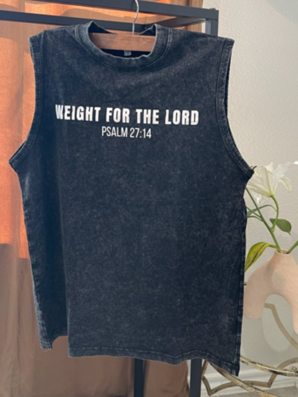 Weight For The Lord Muscle (Psalm 27:14) Tank Top Acid Wash